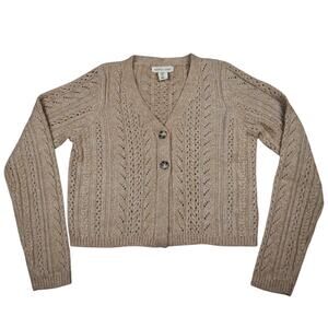 Happily Grey beige soft cropped cardigan sweater junior's size large cottagecore